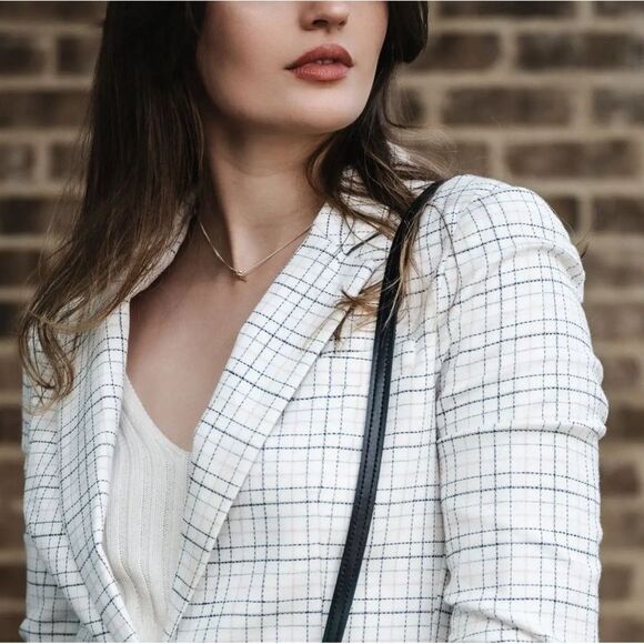 1.STATE Mini Windowpane Check Blazer Plaid One
Button Jacket Sz 8 white black - Picture 14 of 15